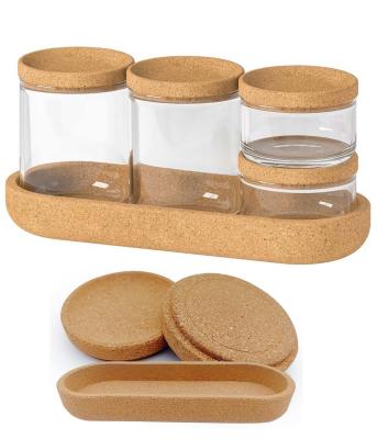 China Eco-Friendly Cork Lids And Cork Tray For Set Of Cork Storage Jars for sale