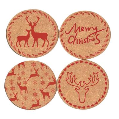 Chine Round Christmas Cork Placemats And Coasters Table Mats Thermal Insulation à vendre