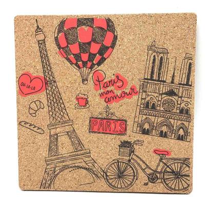 China OEM Square Cork Placemats Printed Cork Trivets Heat Insulation for sale