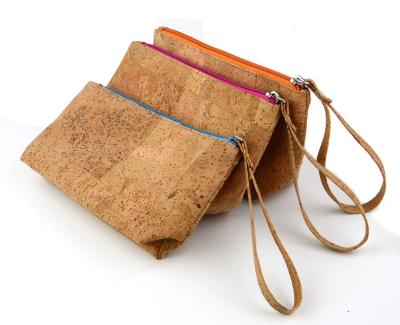 China 20*14cm OEM Cork Fabric Bags Wallet Pattern Moisture Proof With Zipper for sale