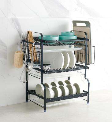 China Three Tiers Kitchen Storage Shelves Seasoning Pot Dish Drying Rack Standing Type à venda