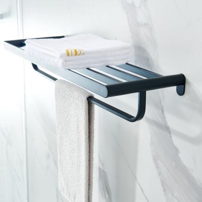 China Black Bathroom Towel Rack With Two Towel Bars Wall Mount Holder for sale