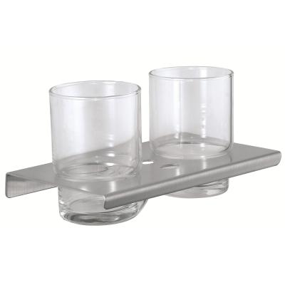 China Wall Mounted Double Toothbrush Holder Bathroom Glass Tumbler Holder for sale