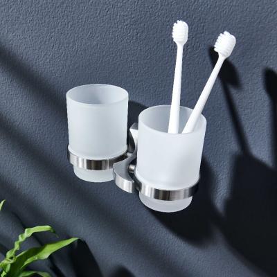 China Double Toothbrush Bathroom Tumbler Holders Glass Polished Satin for sale
