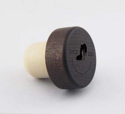 China Engraved Logo Wood Bar Top Cork Synthetic Glass Bottle Stopper for Liquor and Cosmetics for sale