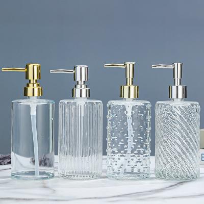 China Hot Stamping 420ml Glass Soap Dispenser For Press On Hand Sanitizer And Soap Liquid for sale