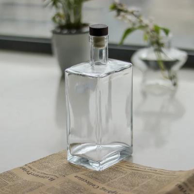China Rectangular Glass Spirit Bottle Square Glass Whisky Vodka Bottle Custom Glass Bottle for sale