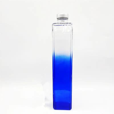China 280ml Capacity Gradual Change Blue Square Glass Wine Bottle with Alumina Screw Cap for sale