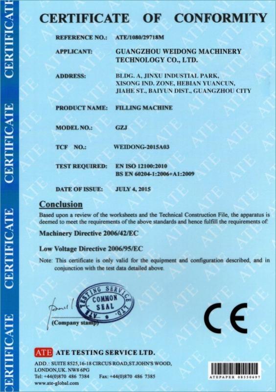 Certificate of Conformity - Guangzhou Weidong Trade Co., Ltd.