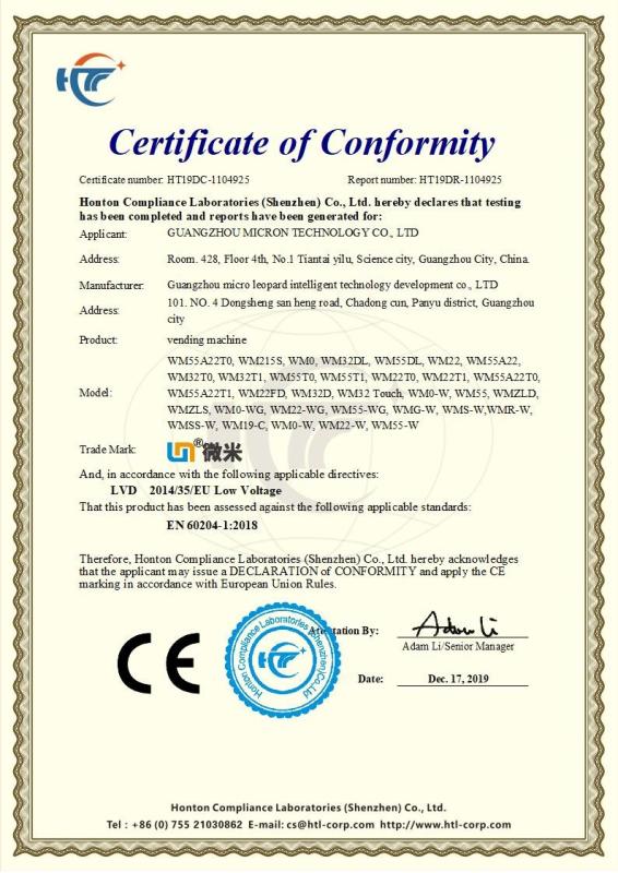 CE (LVD) - Guangzhou Micron Vending Technology Co.,Ltd