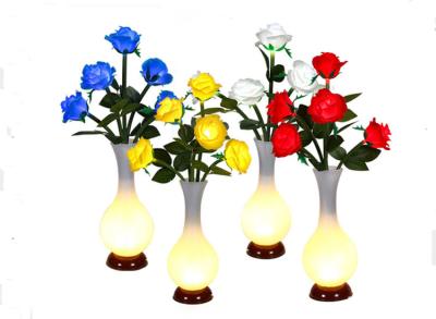 China LED Simulation Rose Vase Lamp Bedroom Modelling Table Small Night Lights Flower Bedroom Decorative Lamp for sale