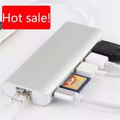 China USB 3.1 USB Type C USB-C 6 Port Hub for Apple Macbook Rj45 3.0 Ethernet Card Reader Sd for sale