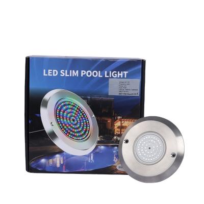 China 2022 Underwater Pool Light Resin Filled IP68 RGBW AC 12V Super Slim Wire Drawing Bench 316 Stainless Steel 10mm Underwater Pool Light for sale