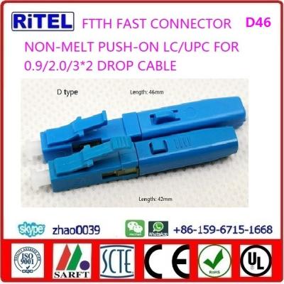 China FTTH LC/UPC, LC/APC, fast connector D42, D46 pre-embedded for drop fiber optic cable for sale
