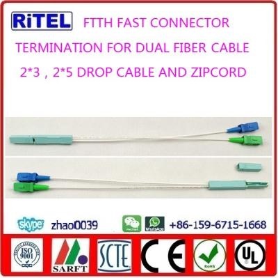 China FTTH SC/UPC, SC/APC pre-terminated fast connector pre-embedded for 2-core drop fiber optic cable for sale