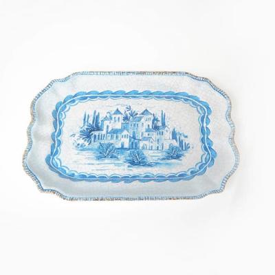 China Blue Pattern Melamine Ware Lace Printed Melamine Outdoor Serving Tray MT-002 for sale