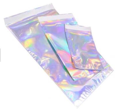 China Holographic Mailer Shinny Mylar Mail bags Eyelash Kit Cosmetic Packaging Bag self-adhesive bag laser hologram neon bags for sale