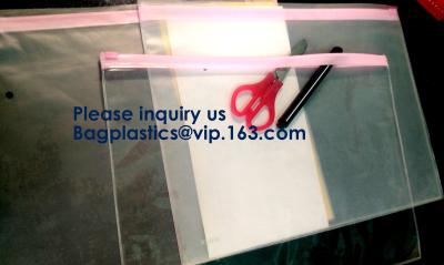 China La cremallera del fichero de documento empaqueta con el resbalador Pen Pencil Packaging Bags inmóvil, PVC claro F de la suspensión de gancho de las carpetas de la cremallera del verde de la oficina en venta