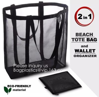 China Bolso de Mesh Canvas Cooler Shopper Tote para el cuerpo abierto grande plegable de Tote Bag With Full Mesh del comprador del poliéster de la playa, bageas en venta