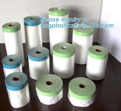 China Disposable car protection pre-taped paint plastic masking film, PE material soft hardness protective plastic masking fi for sale
