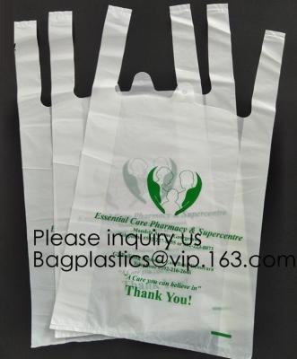 China Supermarket Bio-Degradable Compostable T Shirt Bags Thank You Tote Perfect For Business. Best Bulk, Heavy Duty for sale