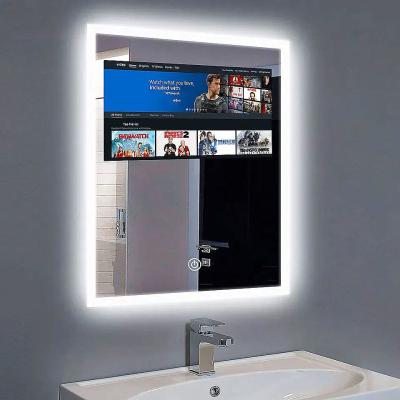 China Espelho de banheiro retangular iluminado FCC espelho de parede inteligente multifuncional de 21,5 polegadas à venda
