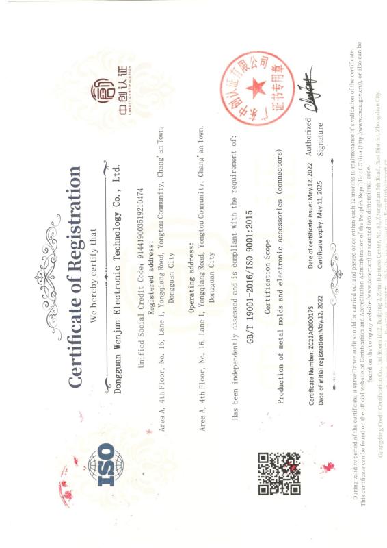 ISO - Dongguan Wenjun Electronic Technology Co., Ltd.