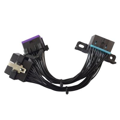 China Scanner Extension OBDII Diagnostic Cable 16 Pin Male To 2 Female 12V 24V for sale