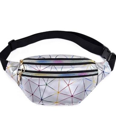China Geometric Laser PVC Stylish Fanny Pack With Customized Embossed Logo for sale