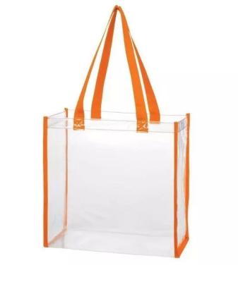 China Transparent PVC Promotional Shopping Bags With Long Webbing Shoulder Strap for sale