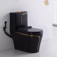 Quality Black and Gold Toilet Matt Flushing S-Trap One Piece Vanity Toilete for Foshan for sale