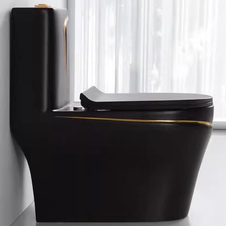 Quality Black and Gold Toilet Matt Flushing S-Trap One Piece Vanity Toilete for Foshan for sale