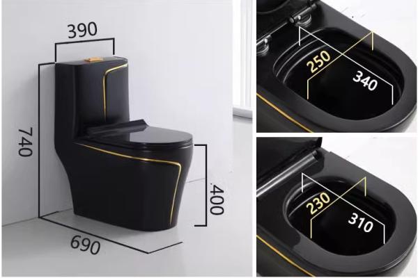 Quality Black and Gold Toilet Matt Flushing S-Trap One Piece Vanity Toilete for Foshan for sale