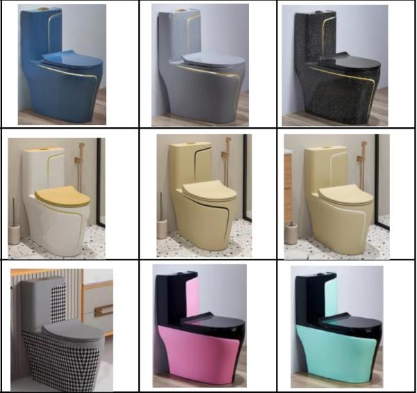 Quality Black and Gold Toilet Matt Flushing S-Trap One Piece Vanity Toilete for Foshan for sale