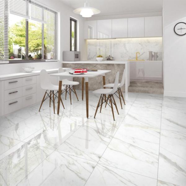 Quality Lobby Floor Tiles Modern Style 600x600 Polished Porcelain Calacatta Marble Tiles for sale