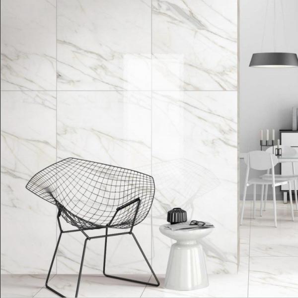 Quality Lobby Floor Tiles Modern Style 600x600 Polished Porcelain Calacatta Marble Tiles for sale