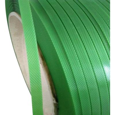 China Los PP grabados en relieve atan con correa la anchura plástica verde 20kg de la banda 12.7m m de la alta tensión del rollo que ata con correa en venta