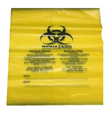 China Medical Waste Autoclavable Biohazard Yellow Bag HDPE LDPE Gravure Printing for sale
