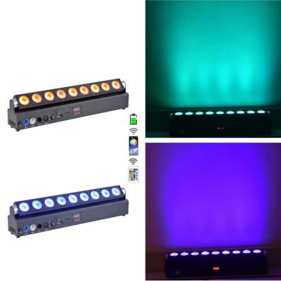 China Uplight Wash Light Led Battery Bar Light 9x18w 6in1 RGBWA UV Led Battery Powered Wireless Dmx Wall Washer for sale