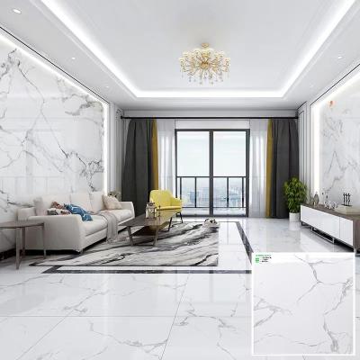 China Porcelain Floor Tile 600x600 Polished Glazed Surface Carrara White Marble Look Design for sale