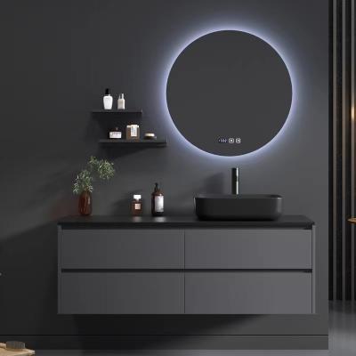 China Modern Black Sintered Stone Wash Basin Cabinet Set Solid Wood en venta
