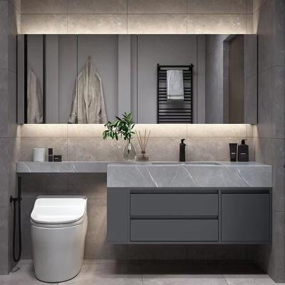 China Custom Bathroom Vanity Units Slate Washbasin Toilet Combination Smart LED Mirrored Cabinet for sale