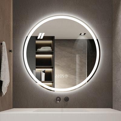 China Waterproof Frameless Touch Screen Vanity Smart Led Light Round Bathroom Silver Mirror for sale