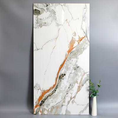 China Calacatta White Gold Veins Marble Porcelain Slab Tile Sintered Stone 600x1200mm for sale