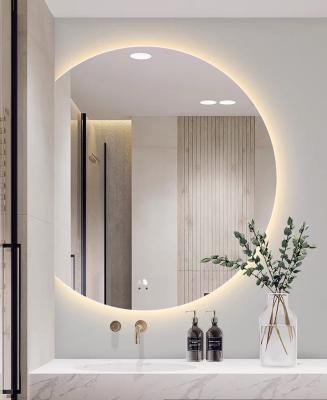 China Hotel Bathroom Vanity Wall Half Round Mirror Customized Led Backlit Defogger for sale