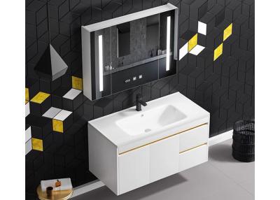 China New White Design Bath Room Vanity Units Solid Surface Wash Basin Wooden Panel Bathroom Cabinet With Mirror for sale