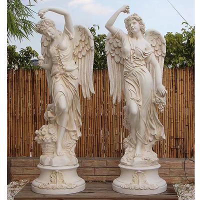 Chine Madame grandeur nature Woman And Angel Statue Marble Stone Sculpture de décoration extérieure de jardin à vendre
