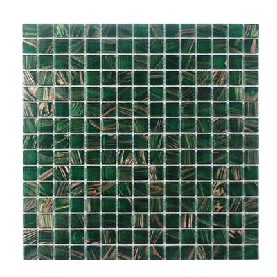 China Classical Retro Style Green Glass Mosaic Tiles With Gold Line Bathroom Toilet Background Wall Tiles en venta