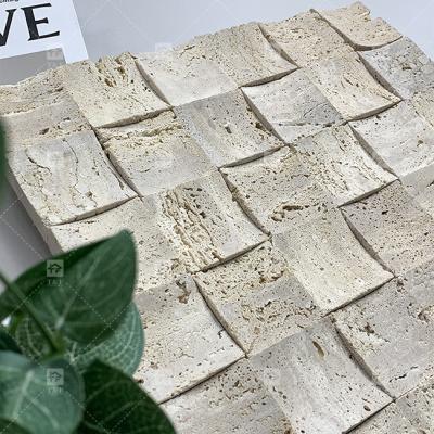 China Natural Marble Beige Travertine Mosaic Floor Wall Tile Concave Background Wall Culture Tile for sale