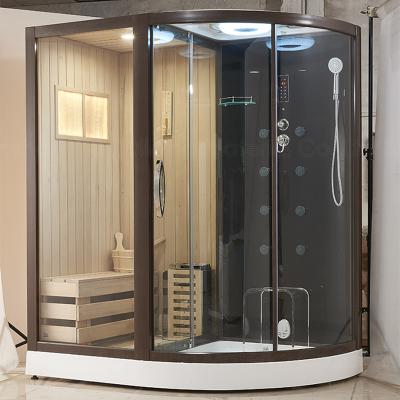 China Dry Sauna Combined Wet Steam Room Wooden Sauna Cubicle With Shower Cabin for sale